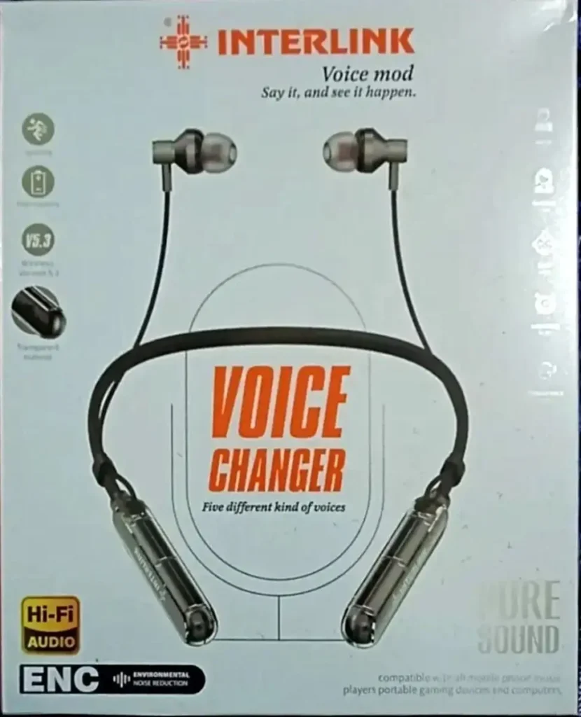 Interlink wireless Bluetooth Neckband with 5 Voice Changer mode