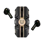 R-7090 earbuds paired with their signature spin case