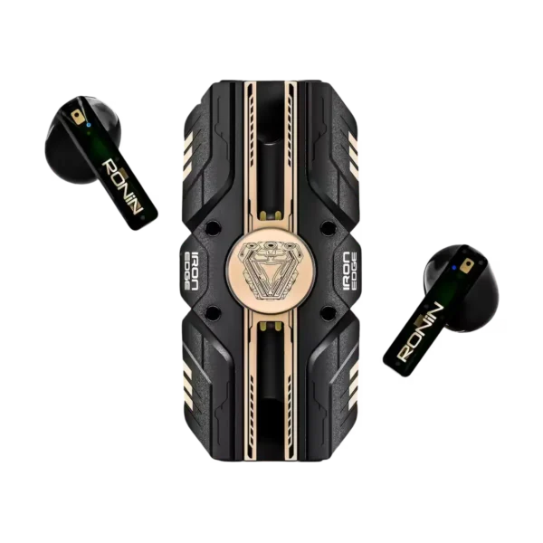 R-7090 earbuds paired with their signature spin case