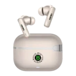 BeatScape BX-607 closed case with earbuds outside in beige color