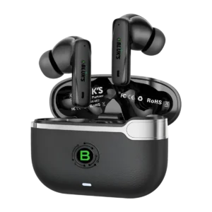 BeatScape BX-607 case side angle with buds outside