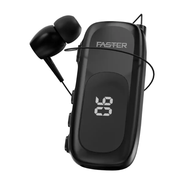 Front view of the Faster Uni Clip R13 Pro clip-on handsfree headset in black