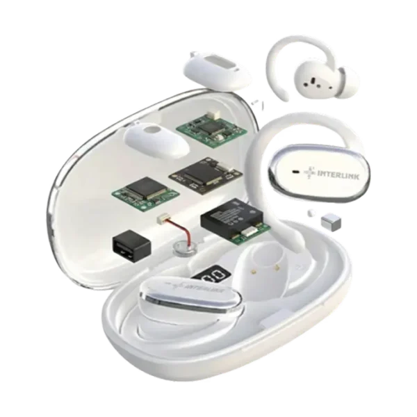 Interlink I-319 Sports Earbuds open case with detailed system