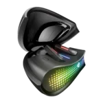 Close-up angled shot of one Zero Arcade Nitro Zbud earbuds with case