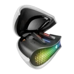 Full set of Zero Arcade Nitro Zbuds in Neon White with matching charging case.