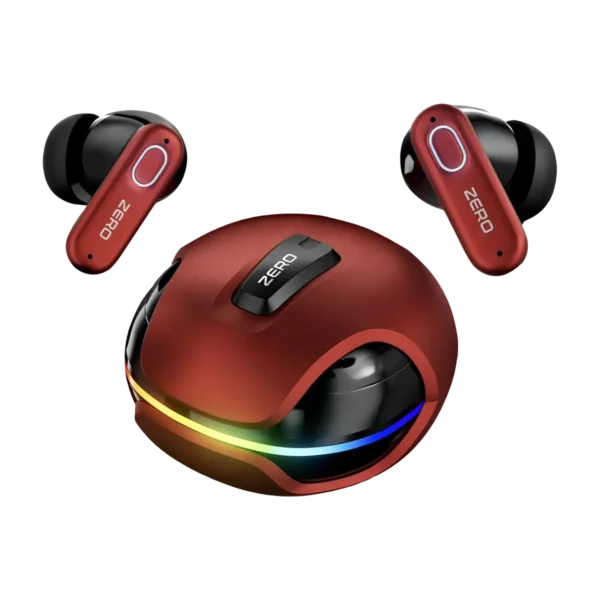 Zero-Fusion-Earbuds-in-Red Zero Fusion Earbuds pair side by side outside case