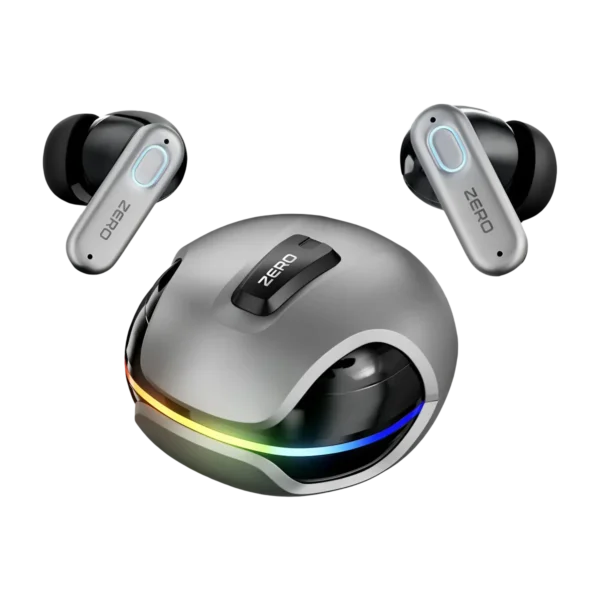 Zero Fusion Earbuds and charging case front view in white color