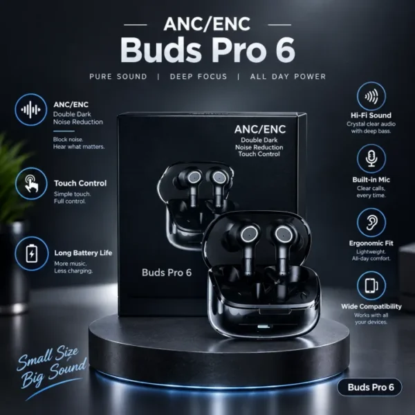 Buds Pro 6 Wireless Earbuds Master Copy – ANC with Dual Drivers - Image 3