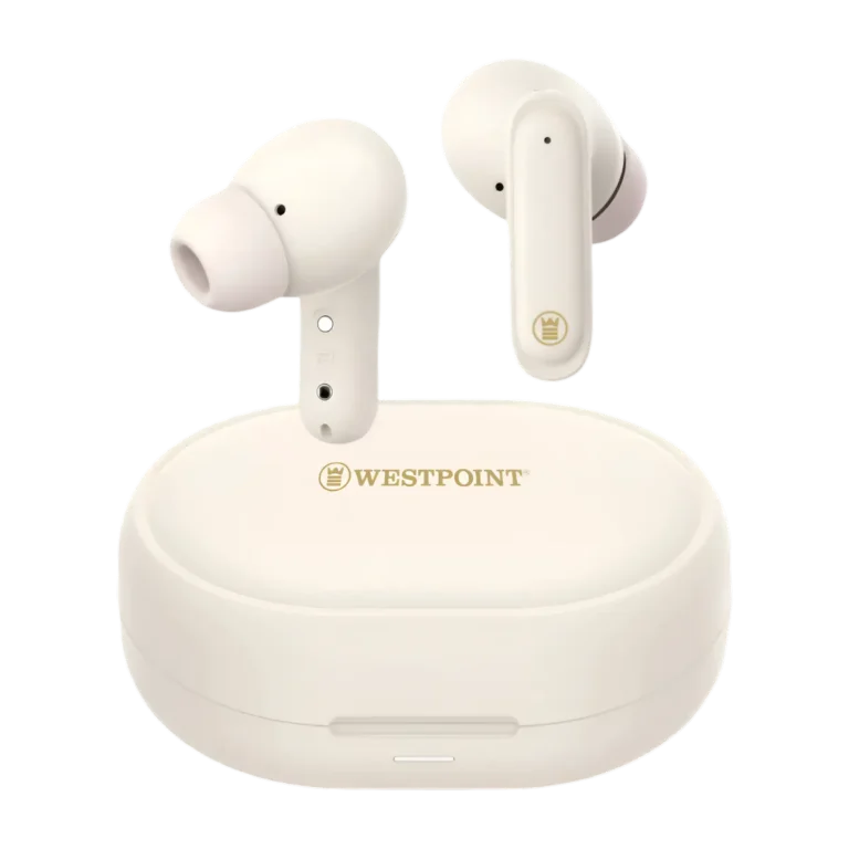 WestPoint WP-125 earbud close-up with charging case
